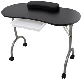 Mesa manicure dobrável com rodas, preta