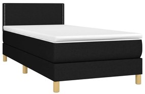 Cama box spring c/ colchão e LED 100x200 cm tecido preto