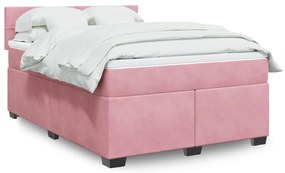 vidaXL Cama com molas/colchão 140x190 cm veludo rosa