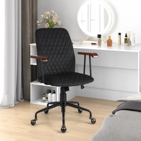 Cadeira giratória escritório de veludo com assento estofado com encosto de altura ajustável Preta