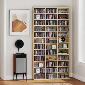 Estante para CD/DVD, 102 x 23,5 x 195 cm, 36 Compartimentos, cor Carvalho
