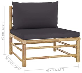 9 pcs conj. lounge jardim em bambu c/ almofadões cinza-escuro