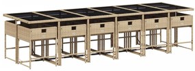 13 pcs conj. jantar jardim c/ almofadões vime PE bege misturado
