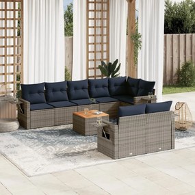 vidaXL 9 pcs conjunto sofás p/ jardim c/ almofadões vime PE cinzento