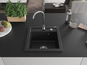 Mexen Vito lava-louça de granito com 1 cuba 520 x 490 mm, preto, sifão cromado - 6503521000-77