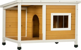 PawHut Casa para Cães de Madeira 85,5x62x60cm Casinha dos Cachorros com Teto Asfáltico Impermeável e Janela Madeira | Aosom Portugal