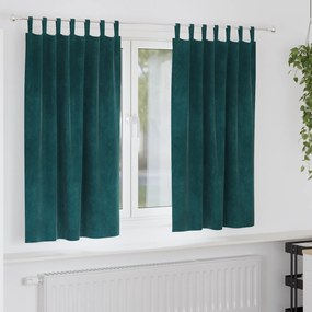 Cortinas Blackout vidaXL com Laços de Suspensão 2 pcs Verde Escuro Veludo
