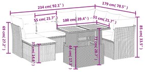 8 pcs conjunto de sofás p/ jardim com almofadões vime PE bege