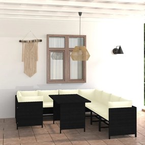 vidaXL 9 pcs conjunto lounge de jardim c/ almofadões vime PE preto