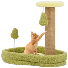 Casa para gatos em formato de abacate, abrigo fofo com poste arranhador de juta, buraco redondo para gatos, condomínio compacto com poste arranhador 35 x 33 x 40 cm, verde