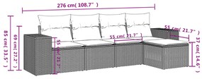 5 pcs conjunto de sofás p/ jardim com almofadões vime PE bege