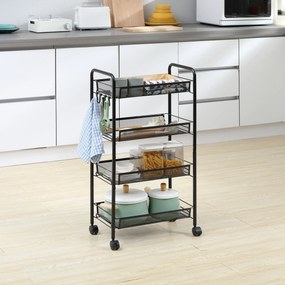 Carrinho Auxiliar "Skandi" – 4 Níveis – 45x26,5x84 cm – Preto