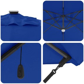 Guarda-sol Cantilever Roma com LEDs, Azul Azure, 352x251x265 cm, Alumí