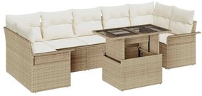 Conjunto de Sofás para Jardim de 8 Peças com Almofadas Bege de Rattan