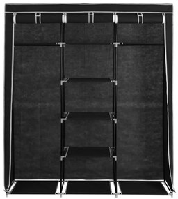Roupeiro c/ compartimentos e varões 150x45x175 cm tecido preto