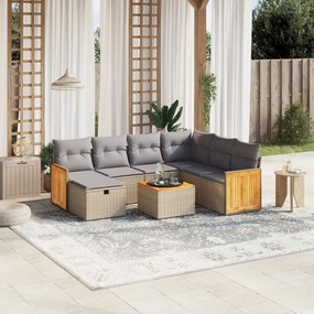 vidaXL 8 pcs conj. sofás jardim c/ almofadões vime PE bege misturado