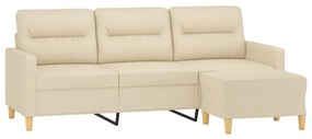 Sofá de 3 lugares com apoio de pés 180 cm tecido cor creme