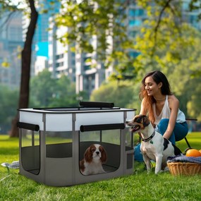 Parque dobrável para cães, gatos e pequenos animais, em tecido Oxford, com espaço de arrumação, 84 x 64 x 53 cm, cinzento e preto
