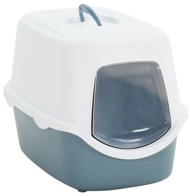 vidaXL Tabuleiro de areia p/ gatos c/ tampa 56x40x40cm PP branco/azul