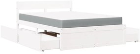 Cama com gavetas e colchão 140x190 cm pinho maciço branco