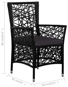 5 pcs conjunto de jantar para jardim vime PE preto