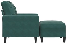 Poltrona com apoio de pés 60 cm veludo verde-escuro