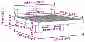 Estrado de Cama com Cabeceira Castanho 200x200 cm Madeira Sólida de Pi