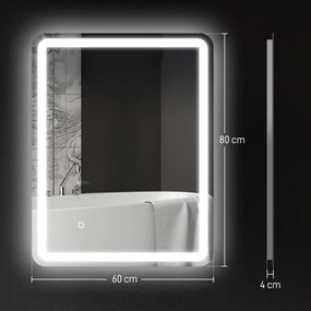 Espelho Casa de Banho com Luzes LED 60x80 cm Função Antiembaciamento 3 Temperaturas de Cor Ajustável e Função de Memória
