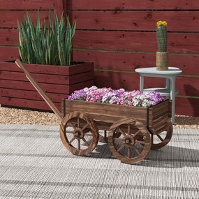 Floreira de Madeira de Exterior em Forma de Carrinho com 4 Rodas para Varanda Jardim Pátio 120x41x54 cm Madeira