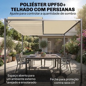 Pérgola de Jardim 3x4 m com Proteção UPF50+ Gazebo com Telhado Ajustável Estrutura Metálica para Exterior Creme