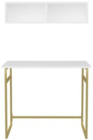 Mesa de Estudo Hussum – Dourado e Branco – 90x60x75 cm