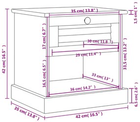 Mesa de cabeceira VIGO 42x35x42 cm madeira de pinho maciça