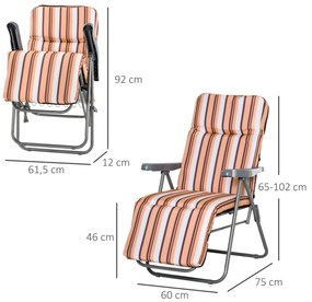 Outsunny 2 Espreguiçadeiras de Jardim Dobráveis Espreguiçadeiras de Aço com Almofada Acolchoada Encosto Ajustável em 5 Posições e Apoio para os Pés 60x75x65-102cm Laranja e Branco