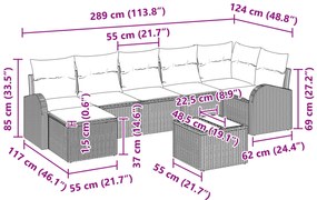 Conjunto de Sofá para Jardim de 8 Peças com Almofadas em Rattan Políme