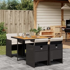 vidaXL 5 pcs conjunto de jantar p/ jardim c/ almofadões vime PE preto