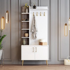 Hall Stand Viyana – Branco/Dourado – 90 cm x 35 cm x 202 cm