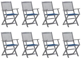 vidaXL Cadeiras de exterior dobráveis 8pcs c/ almofadões acácia maciça