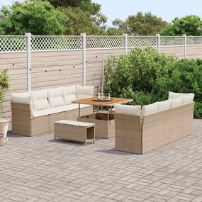 Conjunto de Sofá de Jardim com 11 Peças e Almofadas Bege em Rattan Sin