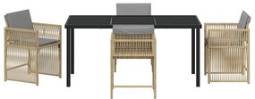 Conjunto de Jantar de Jardim com 5 peças e almofadas bege em rattan e