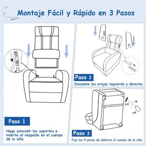 Cadeira reclinável para crianças em pele com encosto e apoio para os pés ajustáveis 69 x 53 x 74 cm Preto e azul