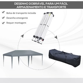 Tenda Dobrável 585x295x270 cm Tenda de Jardim Portátil com Bolsa de Transporte Tecido Oxford Cinza