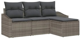 Conjunto de Sofá de Jardim com 4 Peças e Almofadas em Rattan Cinza