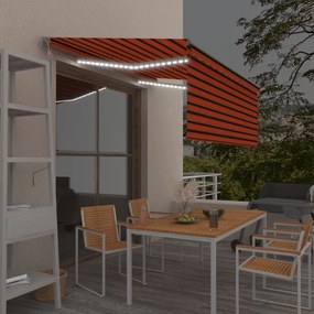 Toldo autom. c/ estore/LED/sensor vento 3x2,5m laranja/castanho