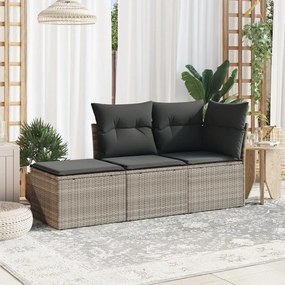 vidaXL 3 pcs conj. sofás jardim c/ almofadões vime PE cinzento-claro