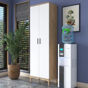 Armário Multiusos JE102 – Nogueira e Branco – 60x198,6x37,5 cm