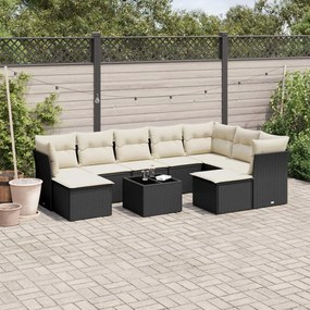 10 pcs conjunto sofás de jardim c/ almofadões vime PE preto