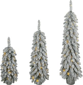HOMCOM Conjunto com 3 árvores de Natal artificiais com neve, pré-iluminadas com pontas em PVC e LEDs branco quente | Aosom Portugal