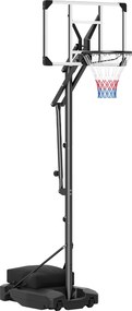 Cesto de Basquetebol Portátil, 88 x 53 x 258-303 cm, Altura Regulável em 8 Níveis, Preto