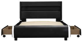 Estrutura de cama com LED 100x200 cm couro artificial preto