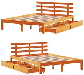 Estrutura cama c/ gavetas 160x200 cm pinho maciço castanho-mel